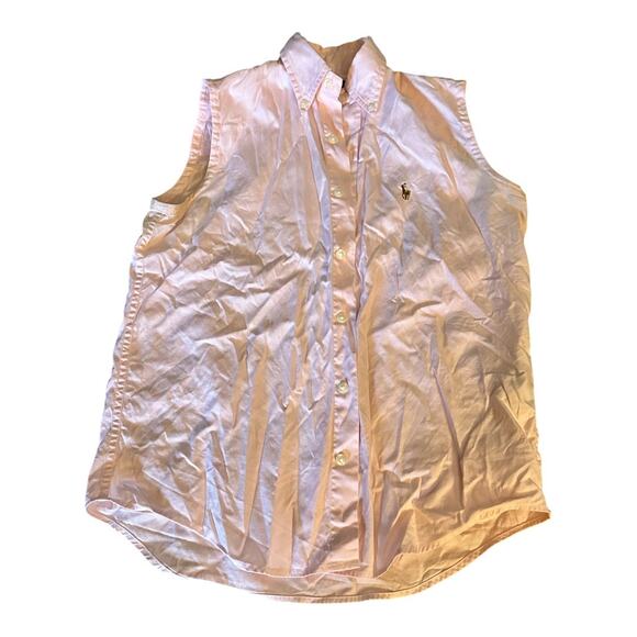 Ralph Lauren Sport XS Pink Sleeveless Button Down Collared Blouse Top Preppy - Picture 1 of 12